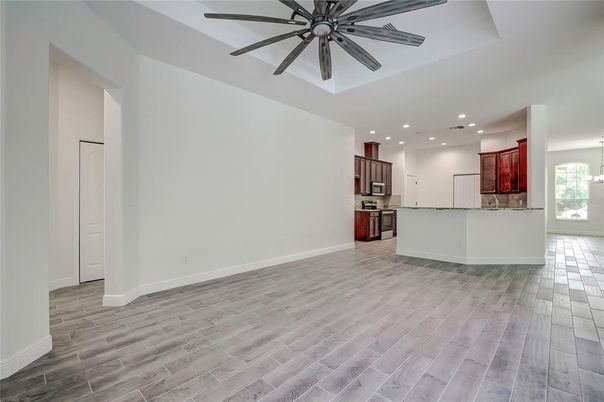 Interior, Kitchen, Pendant Lights, Recessed Lighting, Wood Texture Flooring