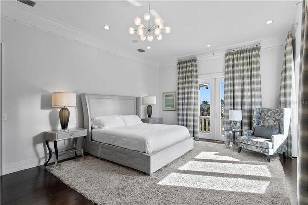 Bedroom, Interior, Pendant Lights, Recessed Lighting, Wood Texture Flooring