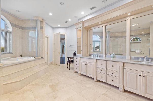 Bathroom, Dual Sink Vanities, Glass Shower, Interior, Recessed Lighting