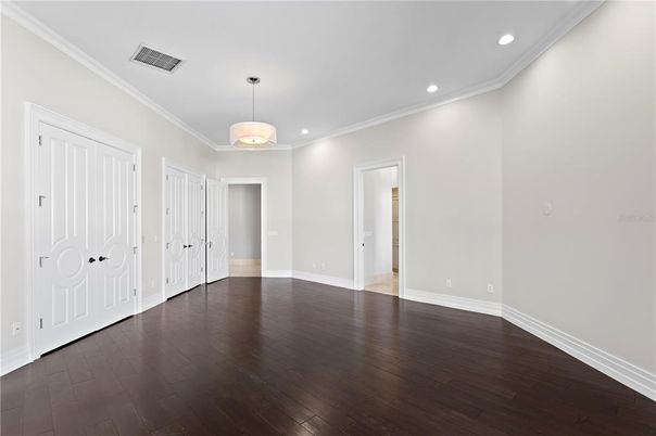 Empty room, Interior, Pendant Lights, Recessed Lighting, Wood Texture Flooring