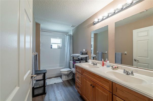 Bathroom, Dual Sink Vanities, Interior, Wood Texture Flooring