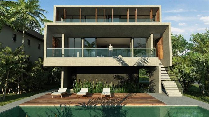 Exterior, Facade, Pool, Modern