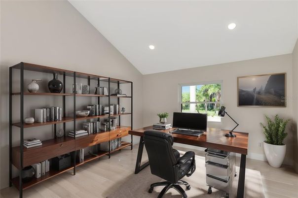Home Office, Interior, Recessed Lighting, Wood Texture Flooring