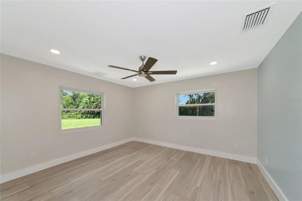 Empty room, Interior, Recessed Lighting, Wood Texture Flooring