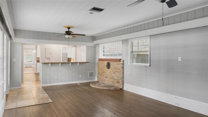 Empty room, Fireplace, Interior, Wood Texture Flooring