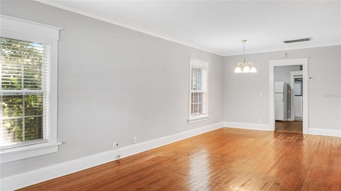 Empty room, Interior, Pendant Lights, Wood Texture Flooring