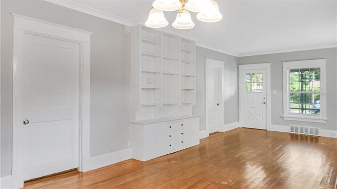 Empty room, Interior, Pendant Lights, Wood Texture Flooring