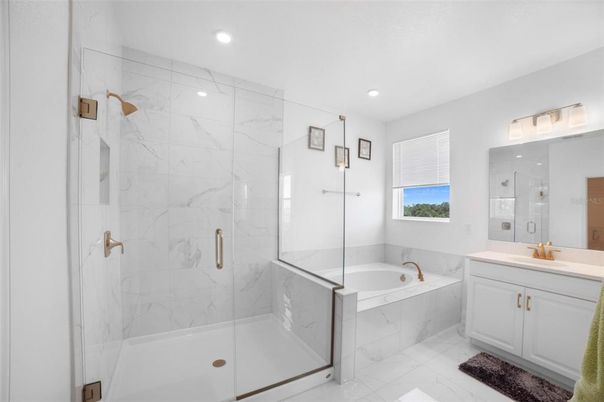 Bathroom, Glass Shower, Interior, Marble, Marble Walls, Recessed Lighting