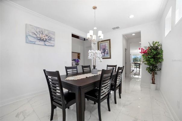 Chandelier, Dining room, Interior, Marble, Recessed Lighting
