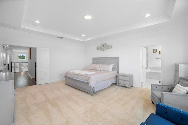 Bedroom, Interior, Recessed Lighting, Wood Texture Flooring