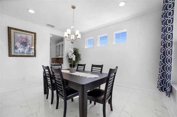Chandelier, Dining room, Interior, Marble, Recessed Lighting