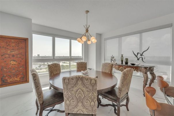 Dining room, Interior, Marble, Pendant Lights, Water