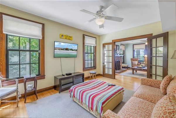 Bedroom, Fireplace, Interior, Wood Texture Flooring