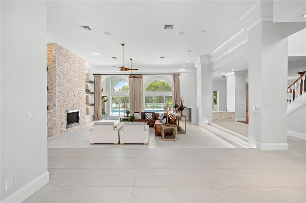 Fireplace, Interior, Living room, Pendant Lights, Recessed Lighting