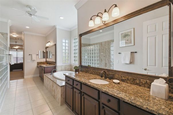Bathroom, Dual Sink Vanities, Glass Shower, Interior, Recessed Lighting