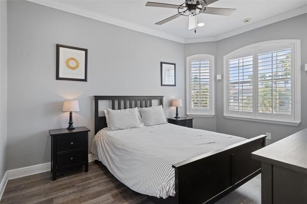Bedroom, Interior, Recessed Lighting, Wood Texture Flooring