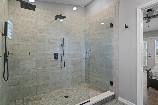 Bathroom, Glass Shower, Interior, Recessed Lighting