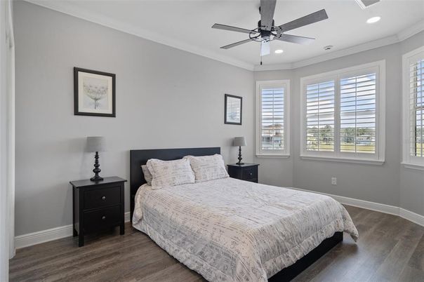 Bedroom, Interior, Recessed Lighting, Wood Texture Flooring