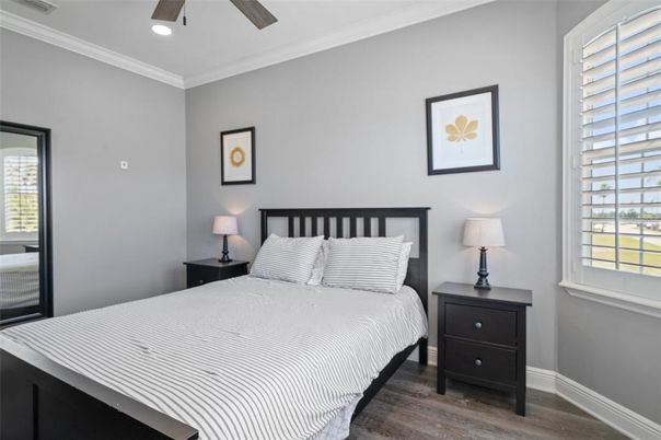 Bedroom, Interior, Recessed Lighting, Wood Texture Flooring