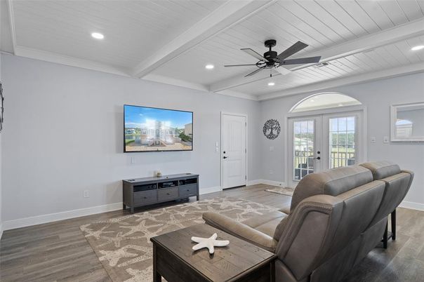 Interior, Living room, Recessed Lighting, Wood Texture Flooring