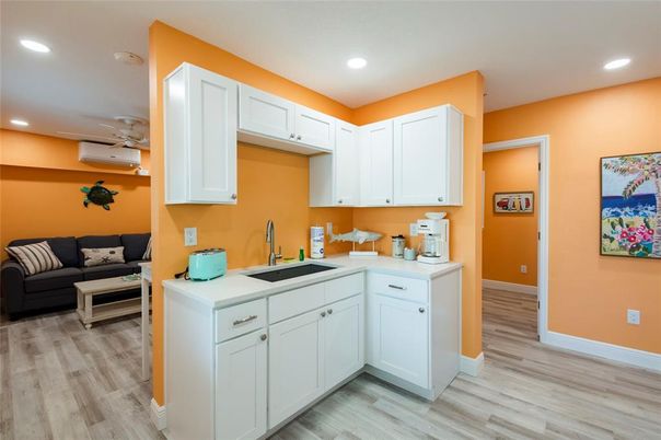 Interior, Kitchen, Living room, Recessed Lighting, Wood Texture Flooring