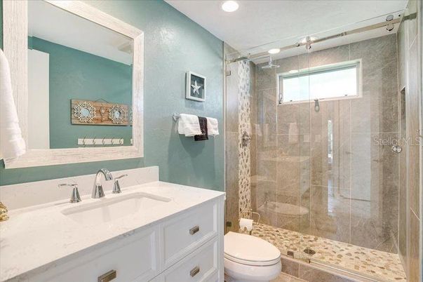 Bathroom, Glass Shower, Interior, Recessed Lighting