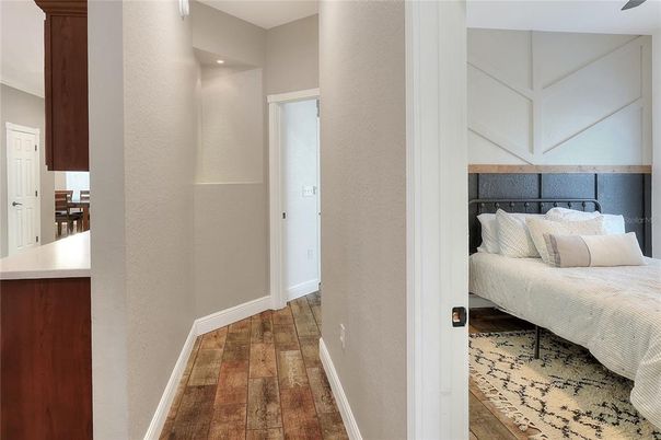 Bedroom, Interior, Recessed Lighting, Wood Texture Flooring