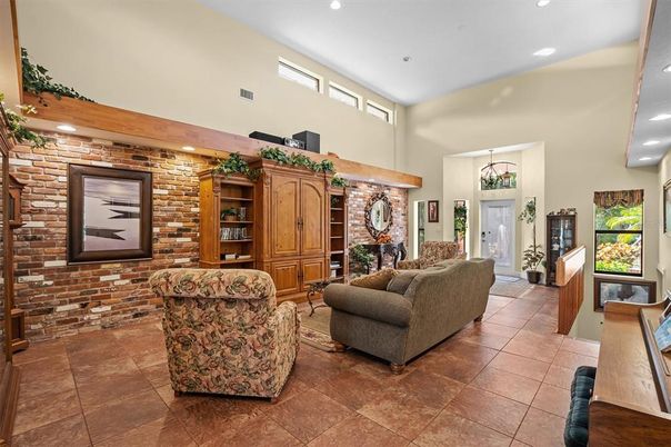 Interior, Living room, Recessed Lighting, Stone Walls