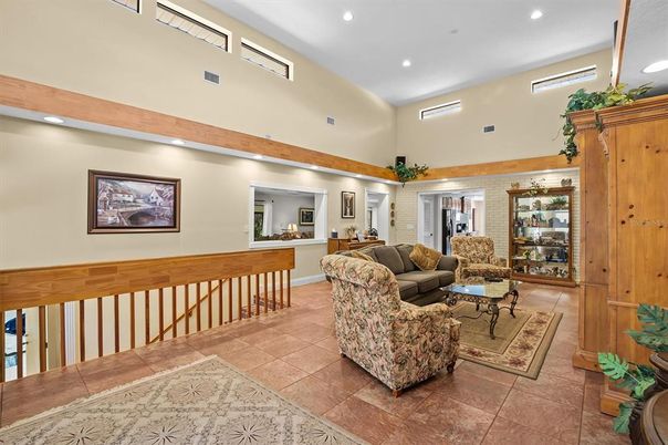 Interior, Living room, Recessed Lighting, Stone Walls
