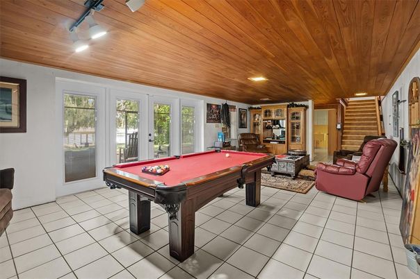 Billiard Table, Game Room, Interior, Recessed Lighting, Wooden Ceilings