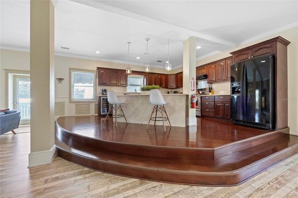 Interior, Kitchen, Pendant Lights, Recessed Lighting, Wood Texture Flooring
