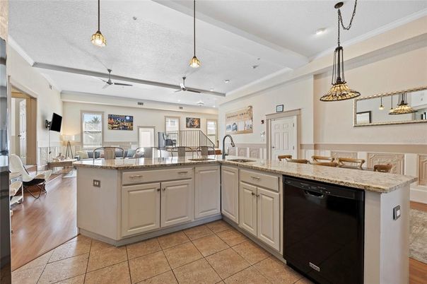 Interior, Kitchen, Pendant Lights, Recessed Lighting, Wood Texture Flooring
