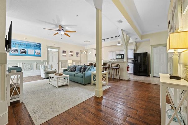 Interior, Kitchen, Living room, Pendant Lights, Stainless Steel Appliances, Wood Texture Flooring