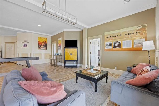 Interior, Living room, Recessed Lighting, Wood Texture Flooring