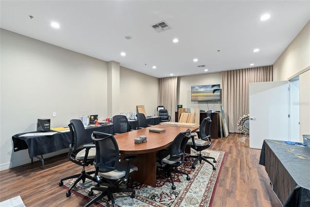 Home Office, Interior, Recessed Lighting, Wood Texture Flooring