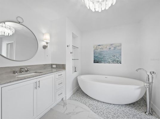 Bathroom, Dual Sink Vanities, Free Standing Baths, Interior, Marble