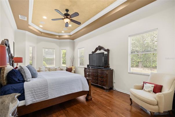 Bedroom, Interior, Recessed Lighting, Wood Texture Flooring