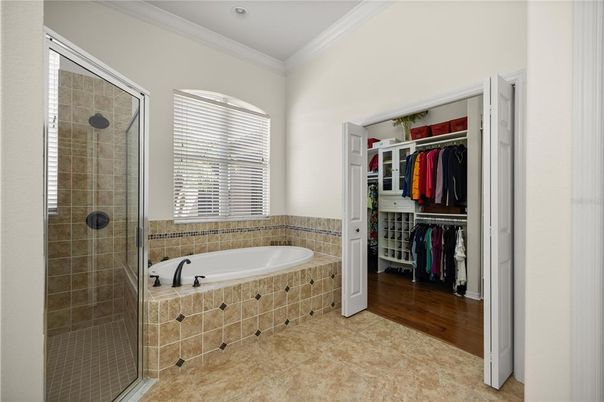 Bathroom, Glass Shower, Interior, Walk-in Closets, Wood Texture Flooring