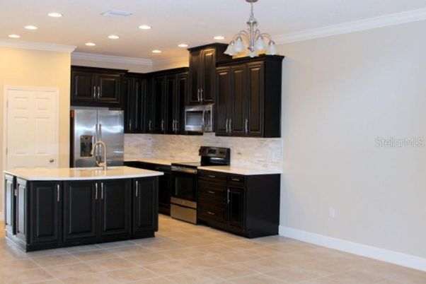 Chandelier, Interior, Kitchen, Recessed Lighting, Stainless Steel Appliances
