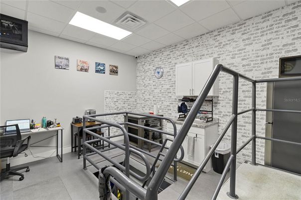 Fitness Equipment, Home Office, Interior, Recessed Lighting, Stone Walls