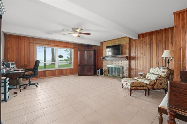 Fireplace, Home Office, Interior, Wooden Walls