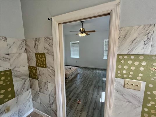 Bathroom, Interior, Marble Walls, Wood Texture Flooring