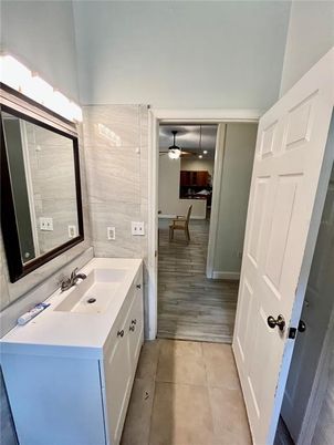 Bathroom, Dining room, Dual Sink Vanities, Interior, Wood Texture Flooring