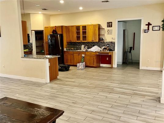 Interior, Kitchen, Recessed Lighting, Wood Texture Flooring