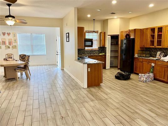 Dining room, Interior, Kitchen, Recessed Lighting, Wood Texture Flooring