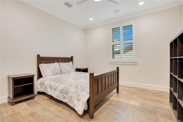 Bedroom, Interior, Recessed Lighting, Wood Texture Flooring