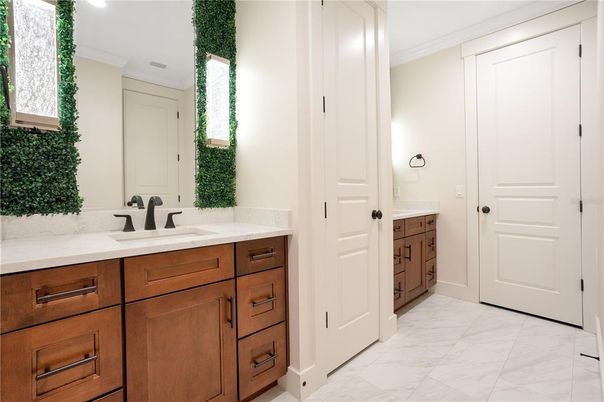 Bathroom, Dual Sink Vanities, Interior, Marble, Recessed Lighting