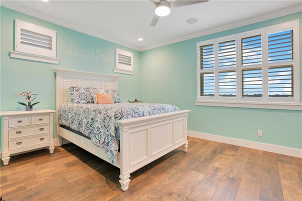 Bedroom, Interior, Recessed Lighting, Wood Texture Flooring