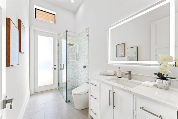 Bathroom, Glass Shower, Interior, Recessed Lighting