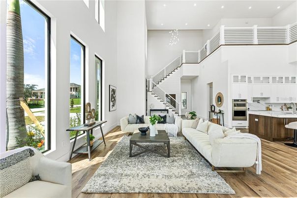 Interior, Kitchen, Living room, Pendant Lights, Recessed Lighting, Wood Texture Flooring
